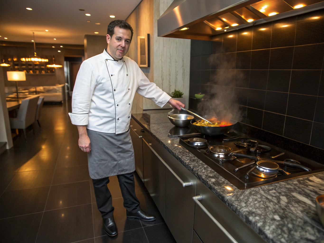 Chef Alex Morgan tending the wood-fired hearth at HEARTH restaurant