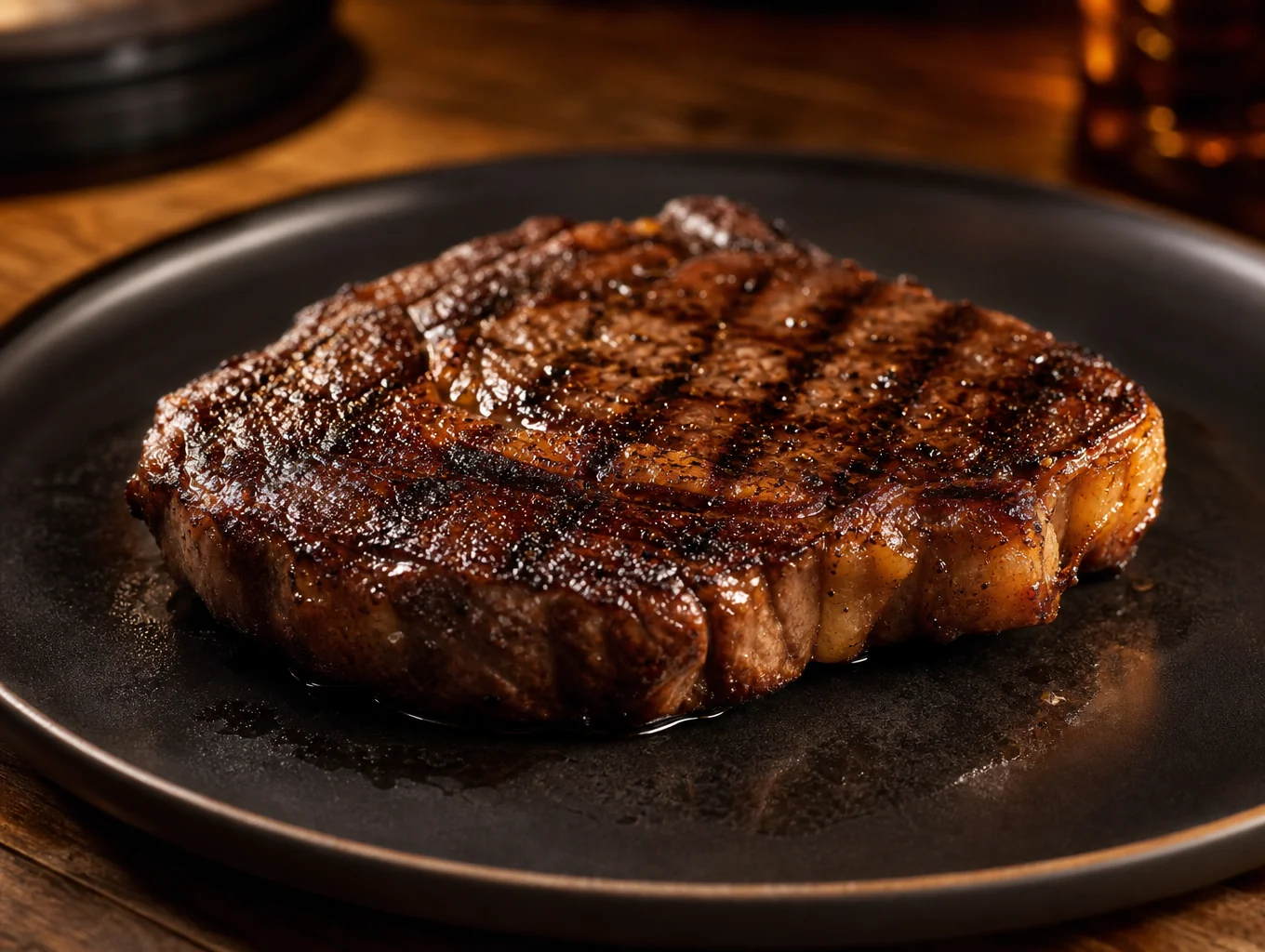 Wood-grilled ribeye steak served with charred onions and herb butter